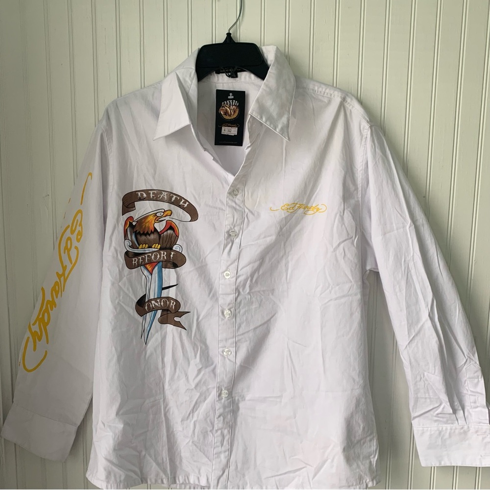 Ed Hardy (NWT) XL by Christian Audigier White, collared, long-sleeve, button-up - Picture 3 of 10